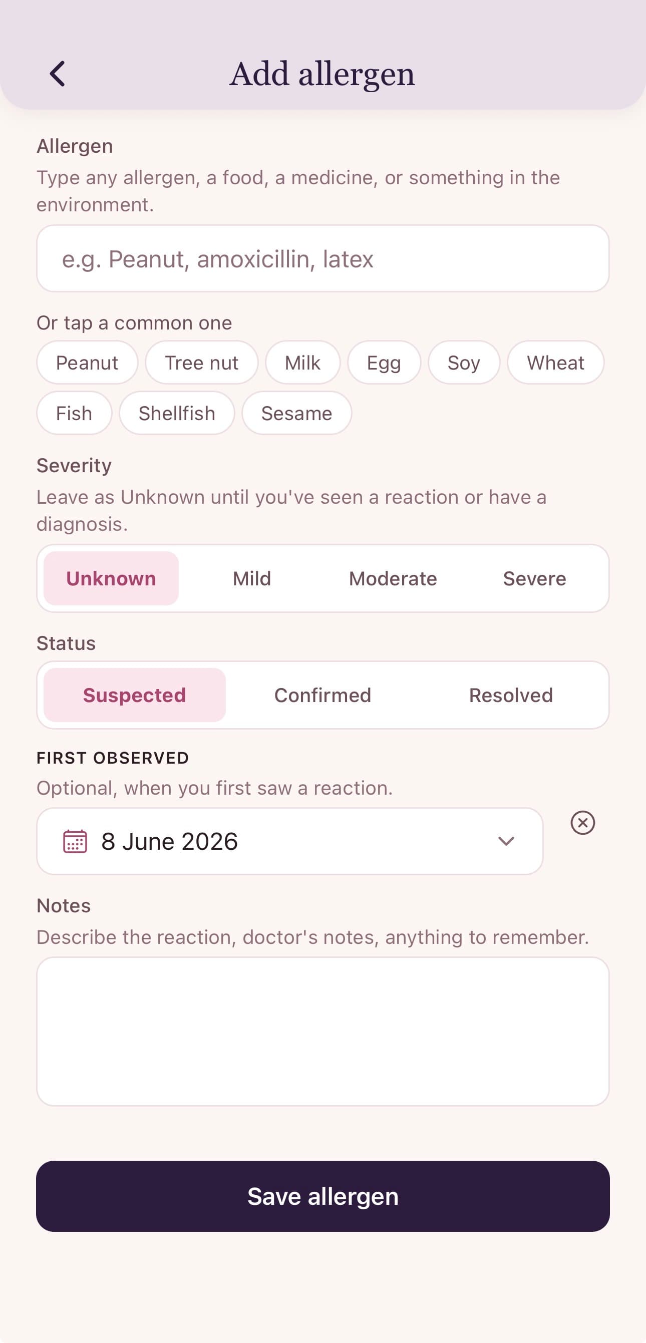 First-observed date and notes