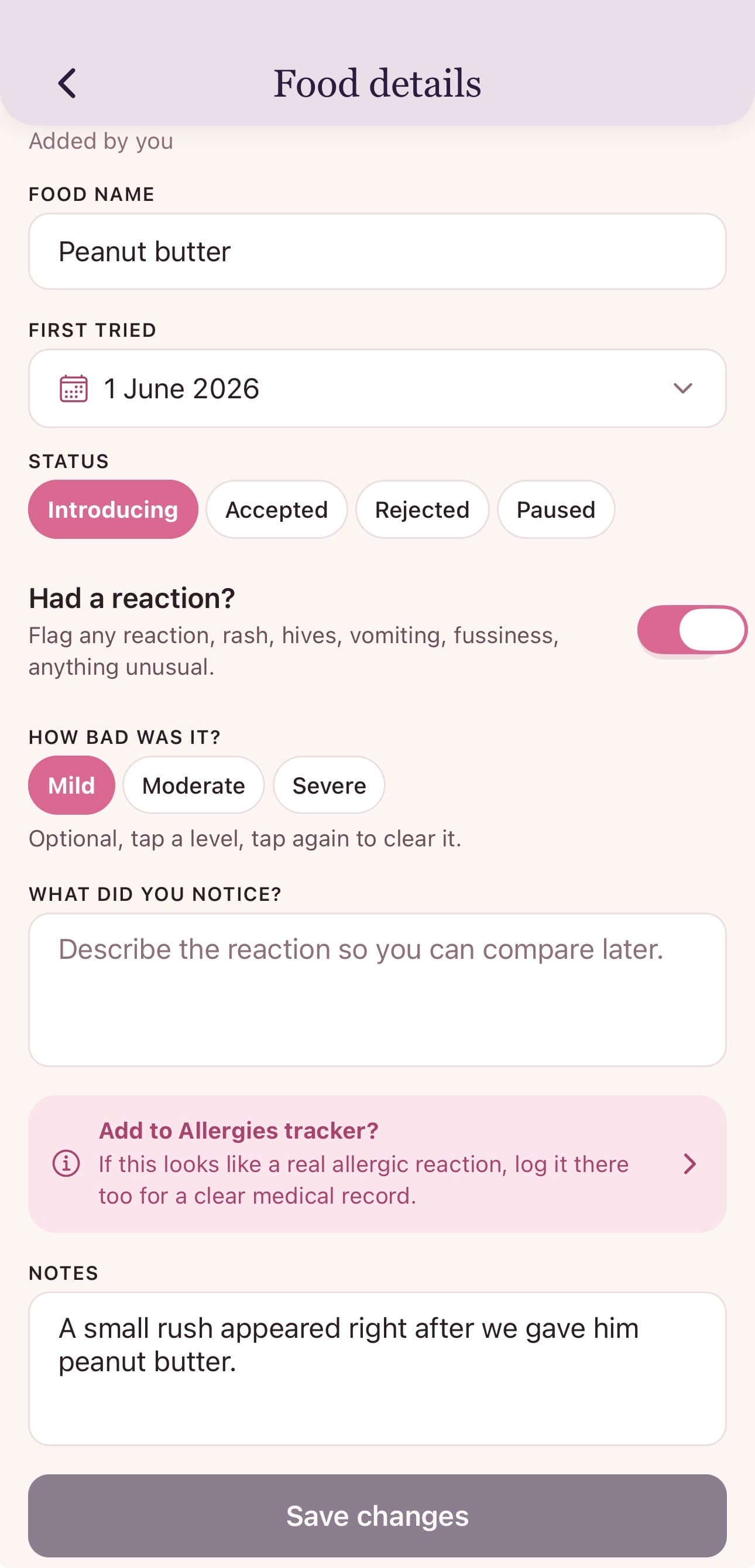 Solids — "Liked it" / "reacted" / "too early" tags