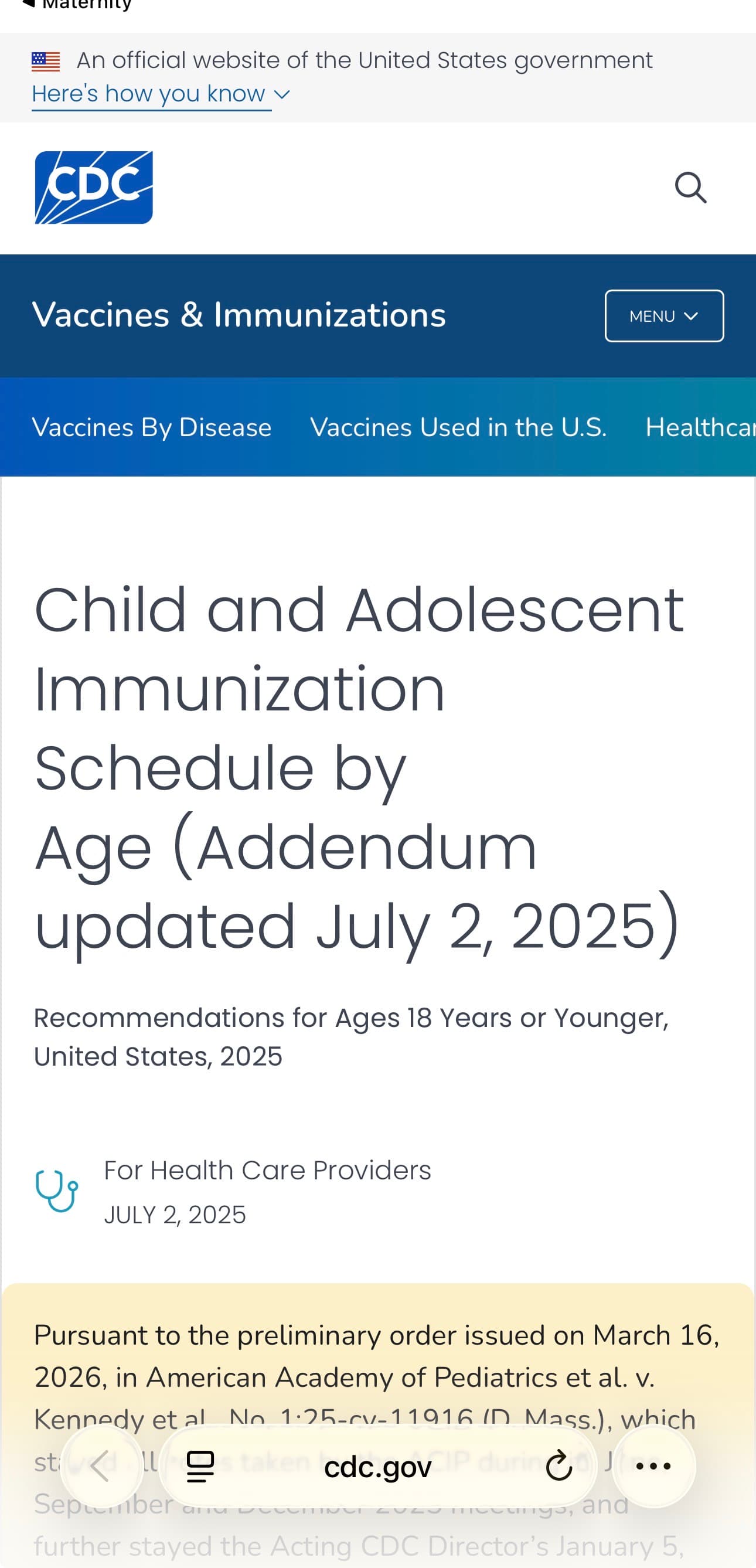 Vaccines — Visual timeline by age band